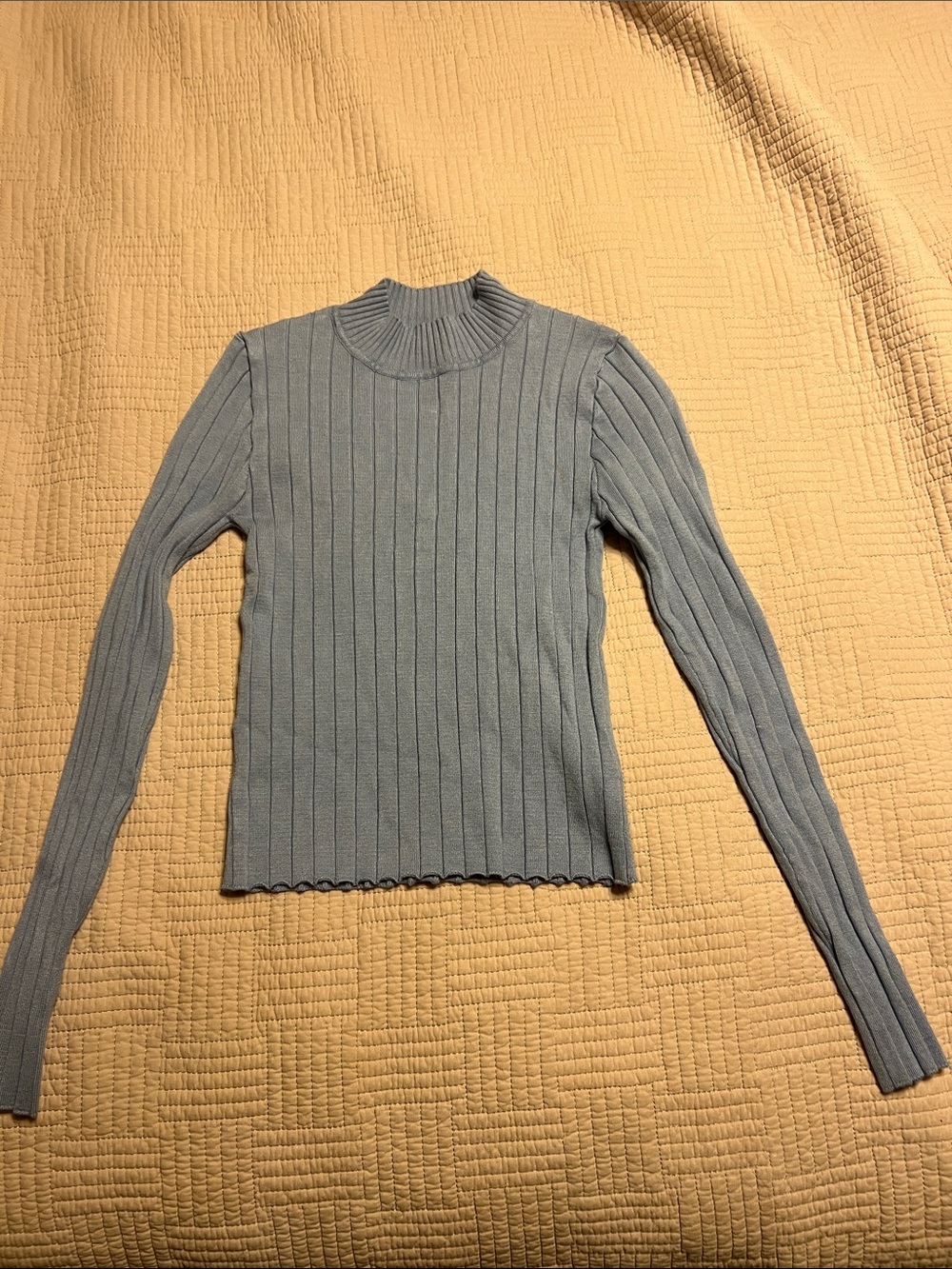 Forever 21 Light Blue Ribbed Mock Neck Long Sleeve Top